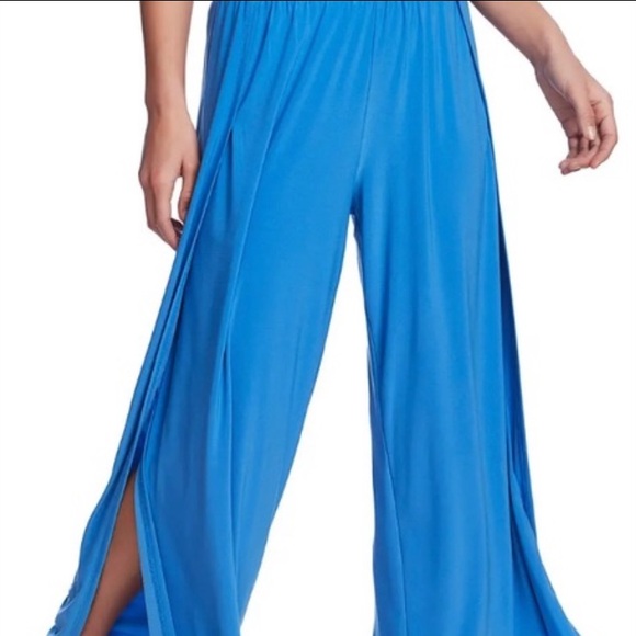 1. State Wide Leg Slit Hem Envelope Palazzo Pant In Harbour Wave Blue - Picture 2 of 14